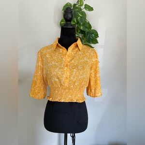 🌻Chocolate Yellow Floral Blouse  | Size M | Boho Chic Style ✨